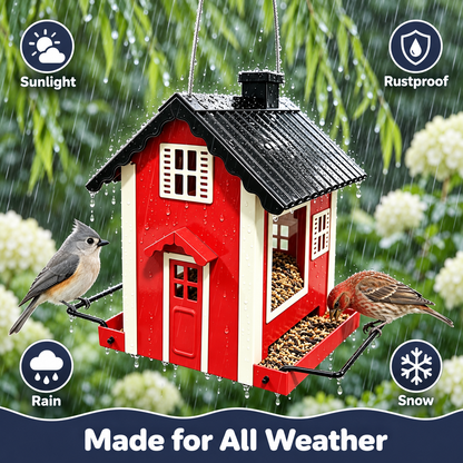 Hanging Weatherproof Metal House Shaped Bird Feeder with 1 kg Capacity