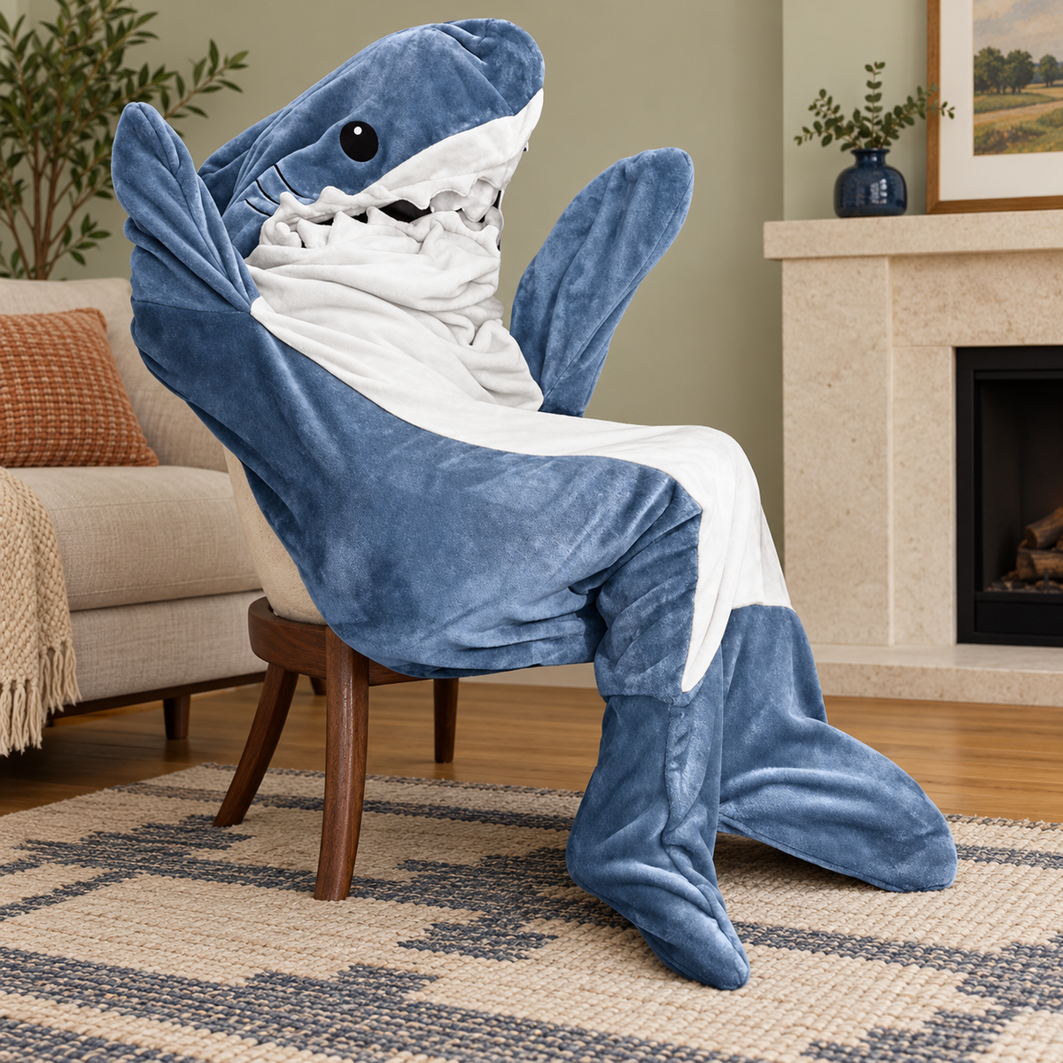 Wearable Shark Flannel Fleece Hoodie Onesie with Fin and Tail