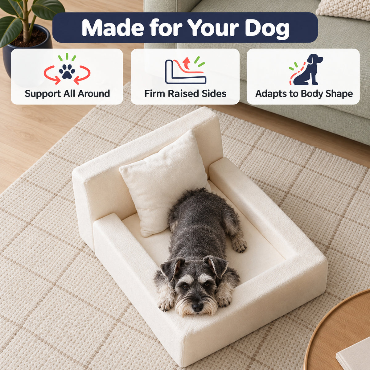 Luxurious Orthopaedic Memory Foam Dog Bed with Pillow and Bolsters