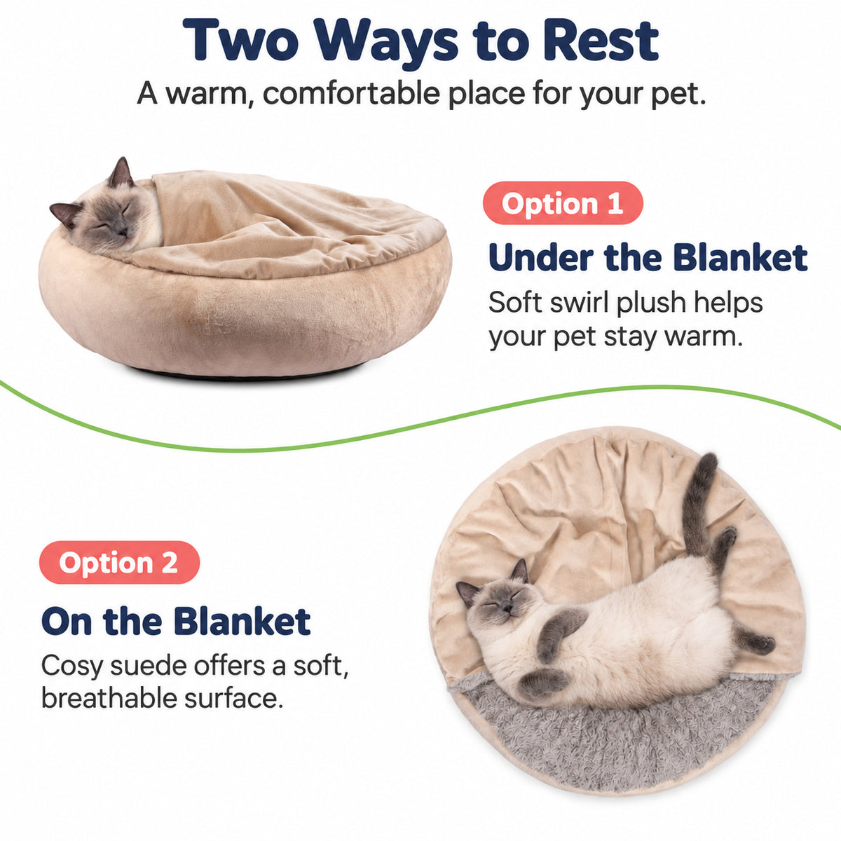 Hooded Pet Doughnut Cave Bed with Fluffy Bolsters for Dogs and Cats