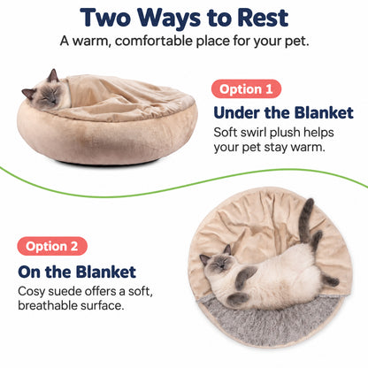 Hooded Pet Doughnut Cave Bed with Fluffy Bolsters for Dogs and Cats
