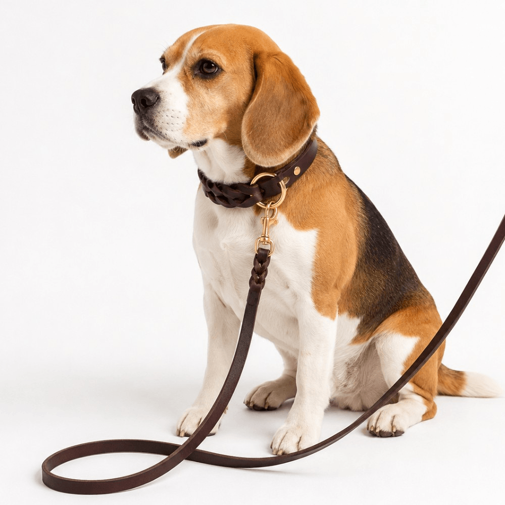 Genuine Leather Dog Collar & Lead Set