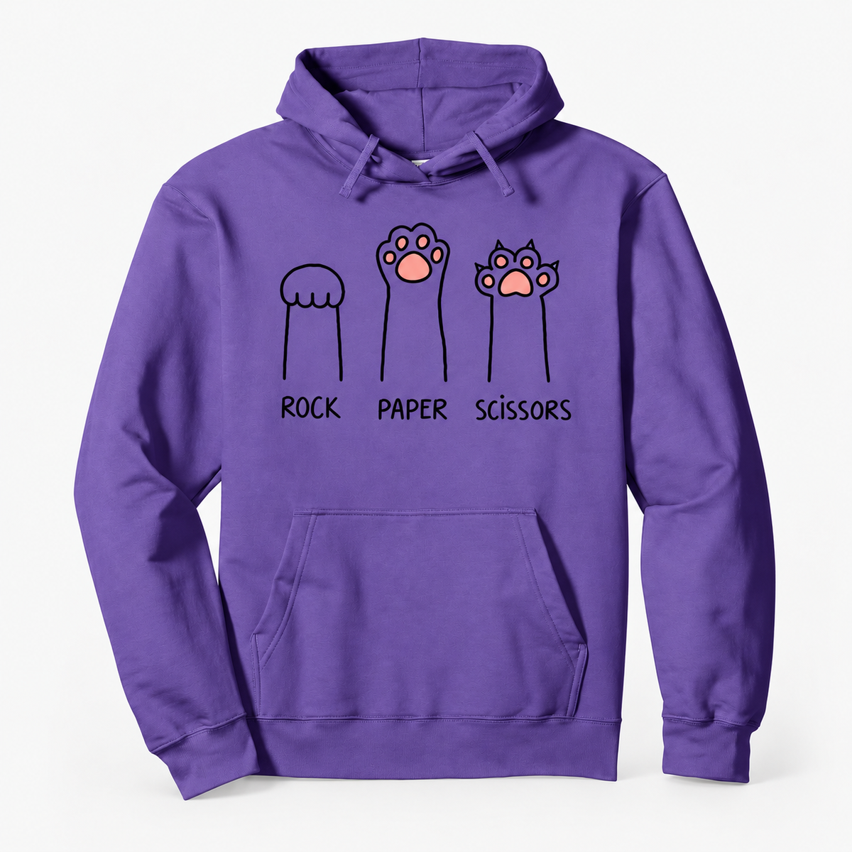 Rock Paper Scissors Cat Paw Graphic Cotton-Blend Pullover Hoodie with Front Pocket