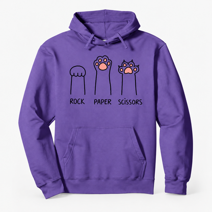 Rock Paper Scissors Cat Paw Graphic Cotton-Blend Pullover Hoodie with Front Pocket