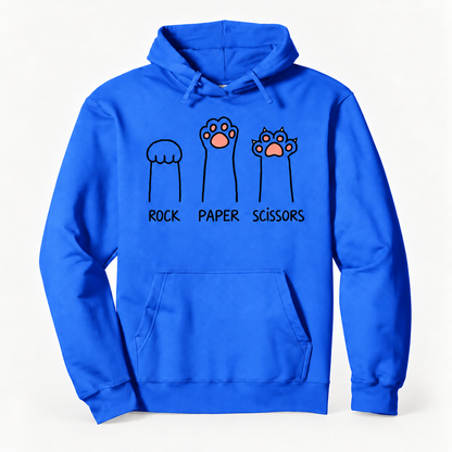 Rock Paper Scissors Cat Paw Graphic Cotton-Blend Pullover Hoodie with Front Pocket