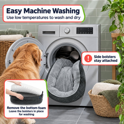 Remove bottom foam before washing with bolsters attached
