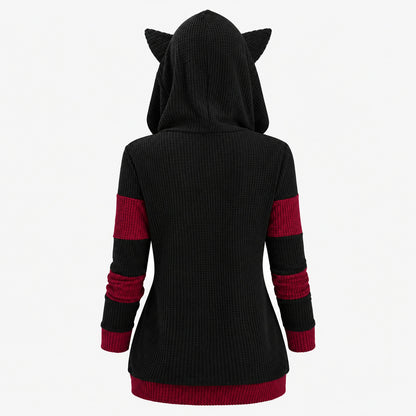 Textured cat ear zip hoodie detail