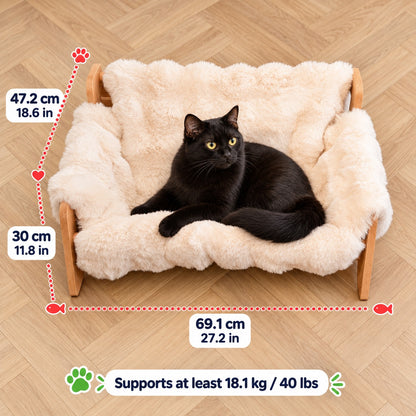 Elevated Wooden Pet Sofa Bed with Plush for Cats & Small Dogs