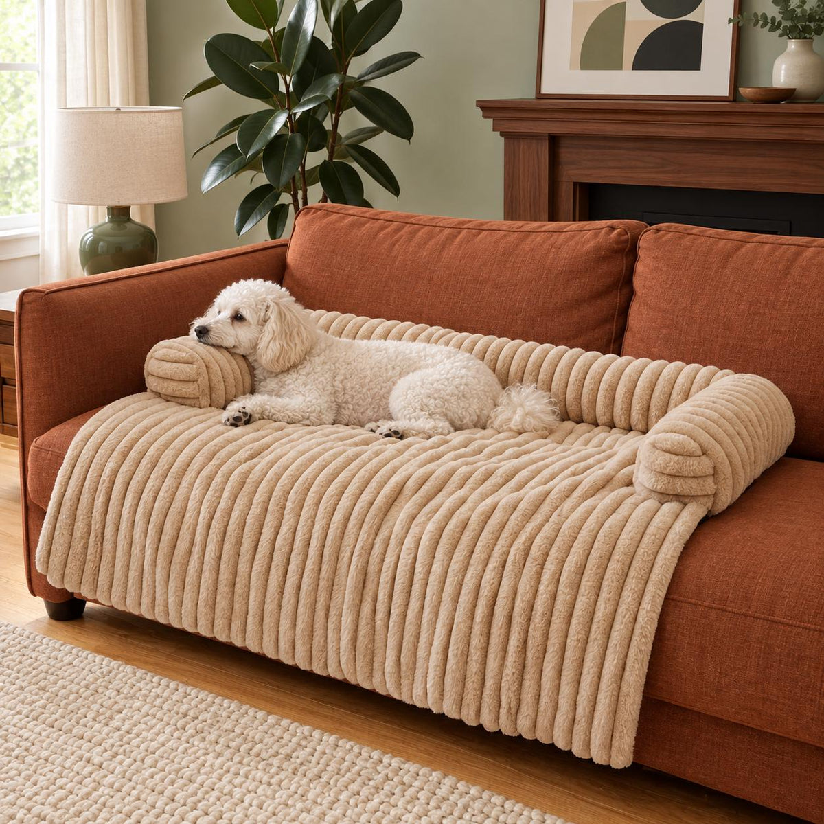Fluffy and Plush Dog Sofa Bed & Cover with Bolster