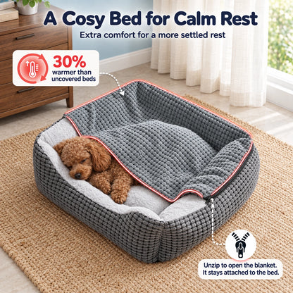 Fluffy Burrow Cave Pet Bed with Blanket and Bolsters for Dogs & Cats