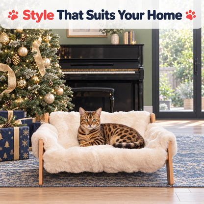 Elevated Wooden Pet Sofa Bed with Plush for Cats & Small Dogs