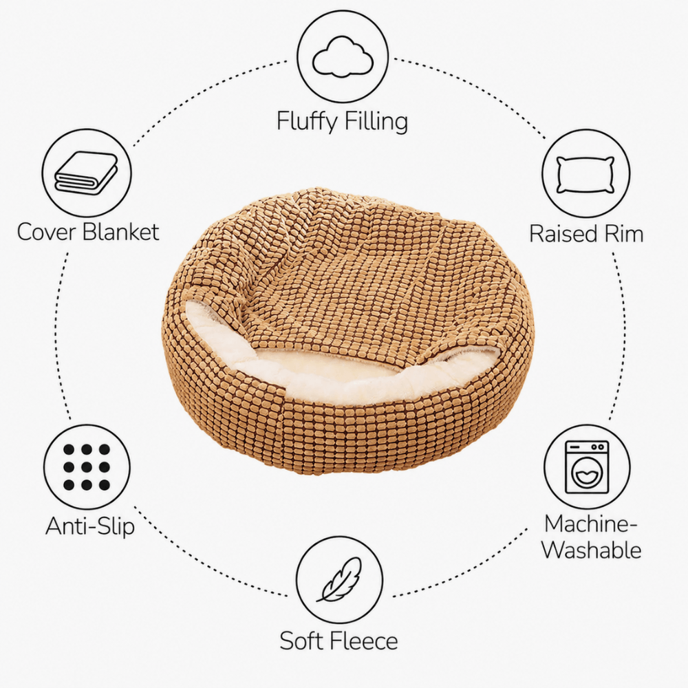 Plush Pet Doughnut Cave Bed With Blanket
