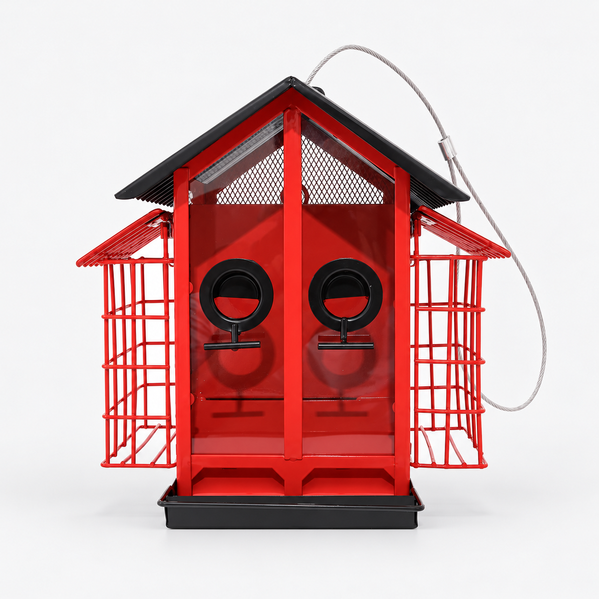 Hanging Metal Bird Feeder with Double Suet Cages and 2 kg Capacity & Weatherproof Roof