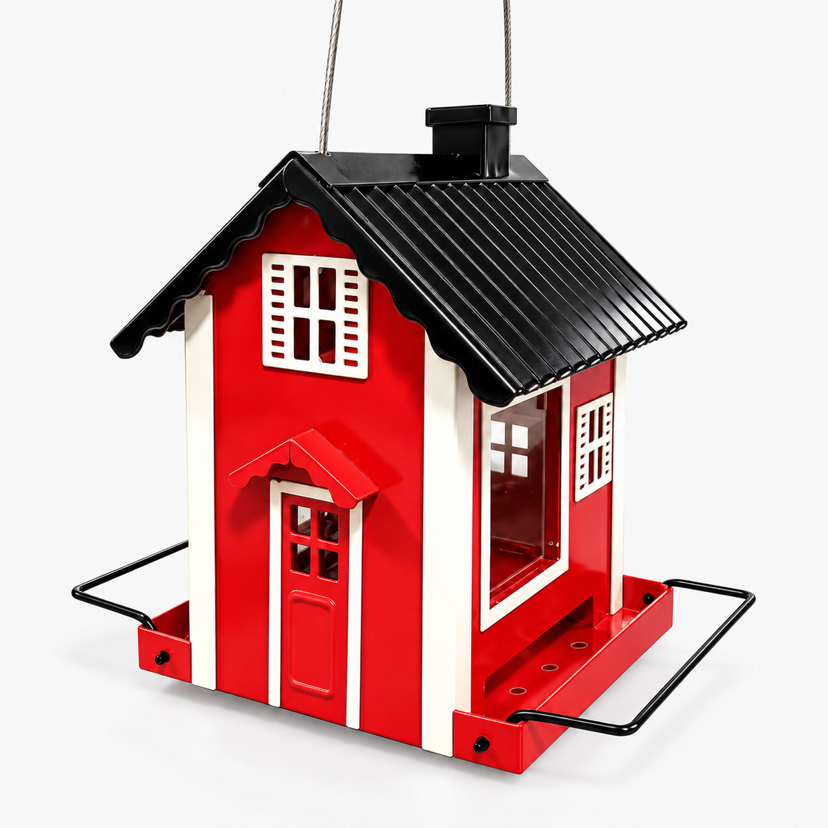 Hanging Weatherproof Metal House Shaped Bird Feeder with 1 kg Capacity
