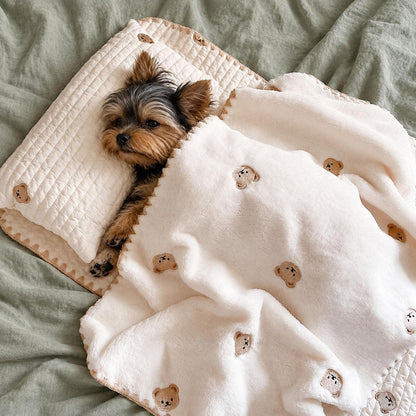 Calming & Soft Small Dog Bed Set with Pillow, Blanket and Mat