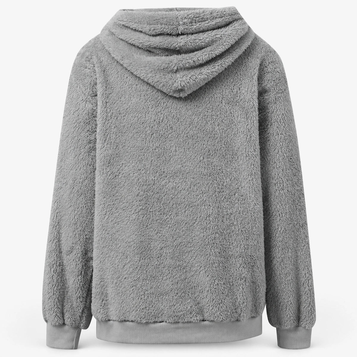 Gray fleece hoodie rear view
