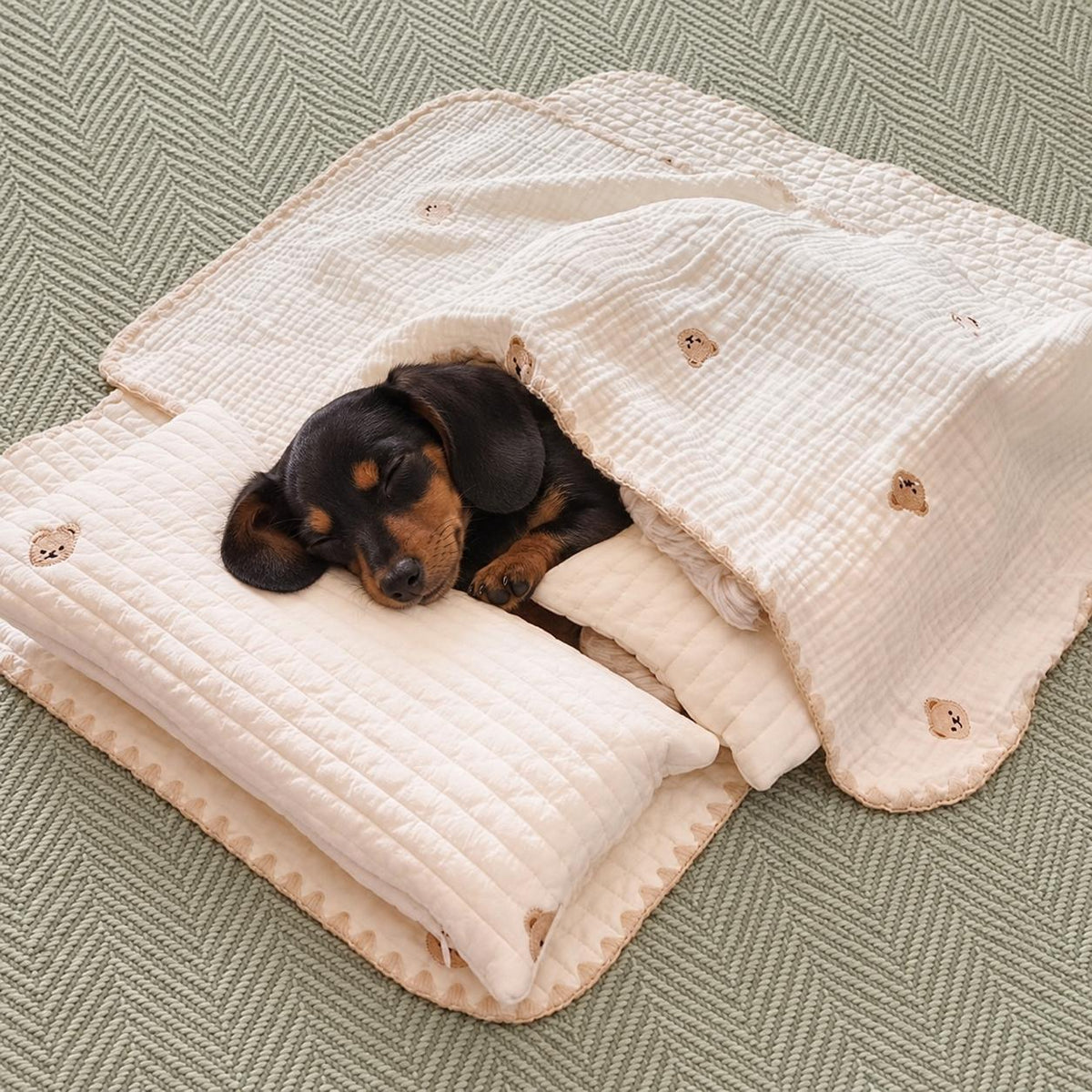 Calming & Soft Small Dog Bed Set with Pillow, Blanket and Mat