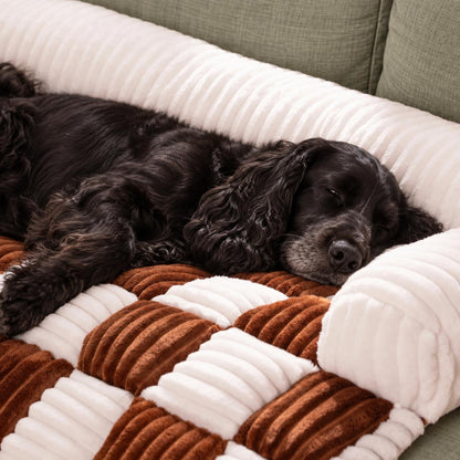 Checkered Dog Sofa Bed & Cover with Fluffy Bolsters