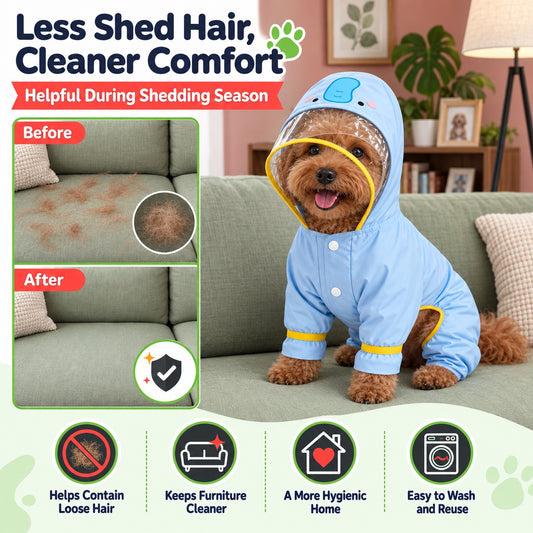 Dog rain suit with removable boots features