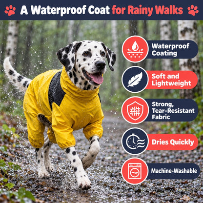 Lightweight Yellow Reflective Waterproof Dog Raincoat & Jacket for Winter