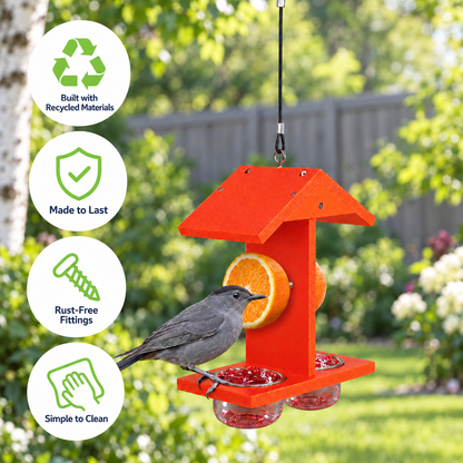 Recycled Plastic Bird Feeder with Jelly Dishes & Fruit Spikes