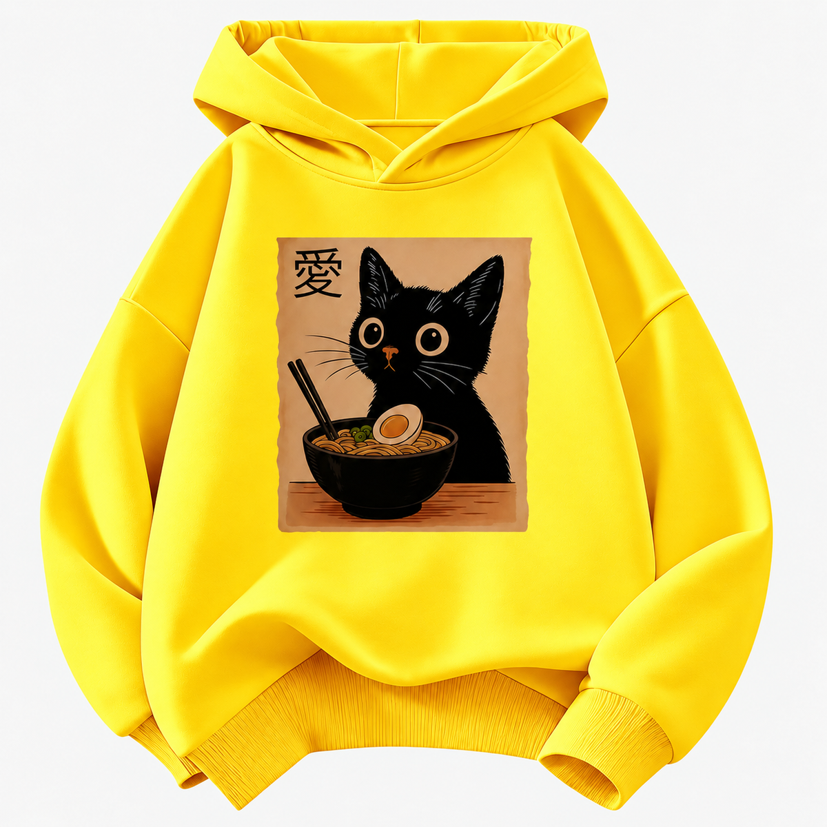 Cat Ramen Graphic Pullover Kids Hoodie with Front Pocket