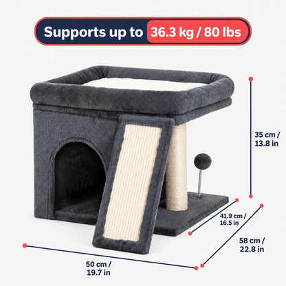 Small Cosy Cat Tree with Cave Bed and Scratching Post
