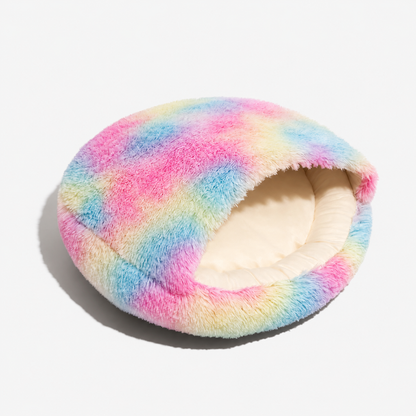 Calming Warm Cosy Winter Plush Faux Fur Round Doughnut Pet Cave Bed for Dogs & Cats