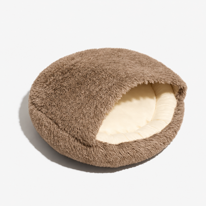 Calming Warm Cosy Winter Plush Faux Fur Round Doughnut Pet Cave Bed for Dogs & Cats