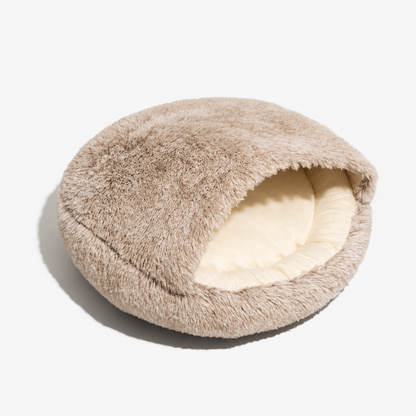 Calming Warm Cosy Winter Plush Faux Fur Round Doughnut Pet Cave Bed for Dogs & Cats