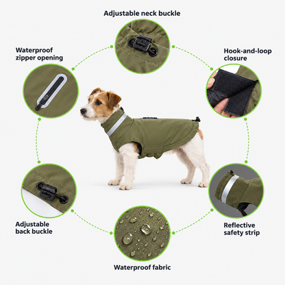 Waterproof Adjustable Reflective Lightweight Sleeveless Dog Raincoat Jacket Vest with Hook and Loop & Lead Opening