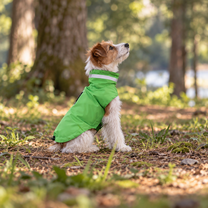 Waterproof Adjustable Reflective Lightweight Sleeveless Dog Raincoat Jacket Vest with Hook and Loop & Lead Opening