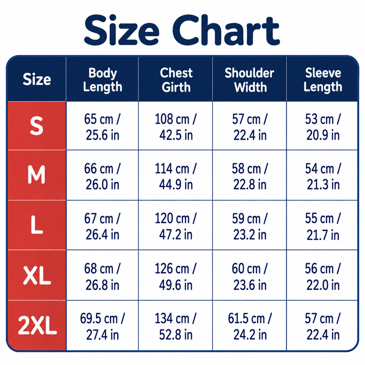 Pet carrying hoodie size chart in cm and inches