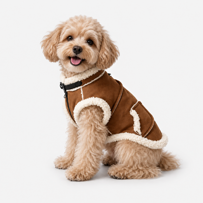 Cosy Warm Soft Lambswool Dog Zipper Coat & Jacket with Front and Back D-Ring and Pockets for Winter