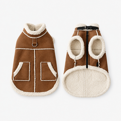 Cosy Warm Soft Lambswool Dog Zipper Coat & Jacket with Front and Back D-Ring and Pockets for Winter