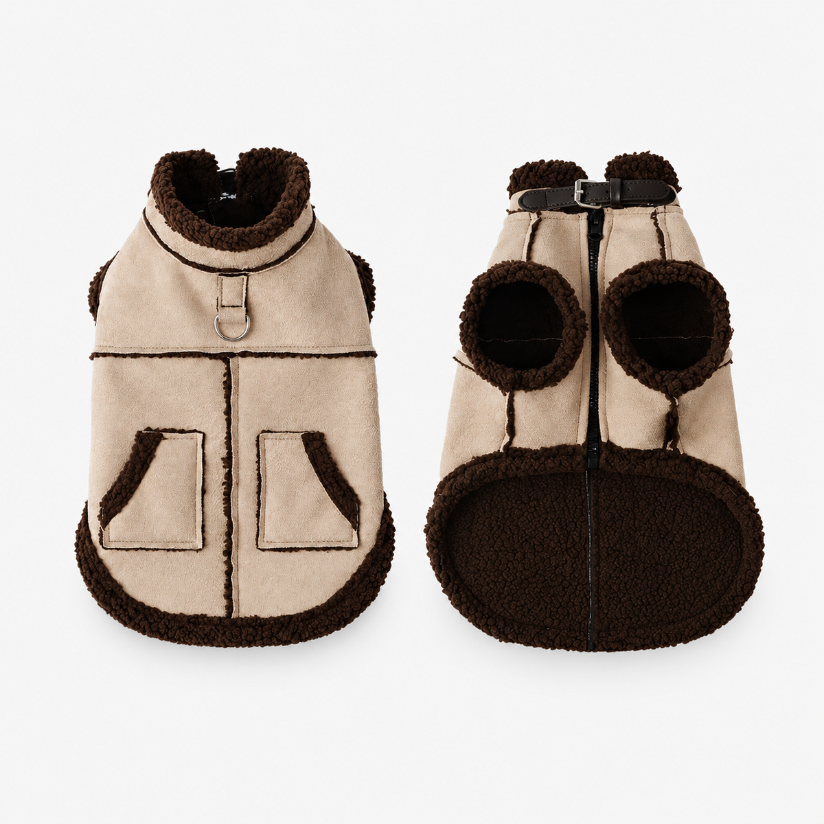 Cosy Warm Soft Lambswool Dog Zipper Coat & Jacket with Front and Back D-Ring and Pockets for Winter