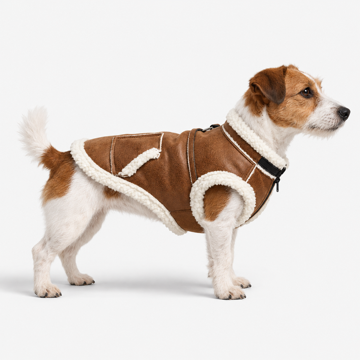 Cosy Warm Soft Lambswool Dog Zipper Coat & Jacket with Front and Back D-Ring and Pockets for Winter