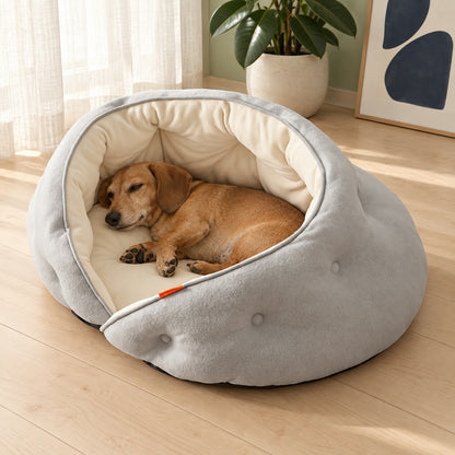 Semi-Enclosed Cosy & Soft Pet Bed with Machine-Washable Materials for Cats & Small Dogs