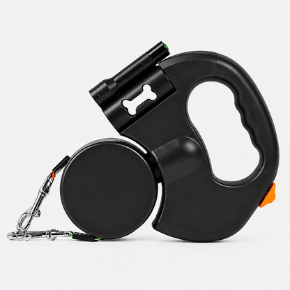 3 Meters Tangle-Free Double Retractable Dog Lead with Light and Poop Bag Holder