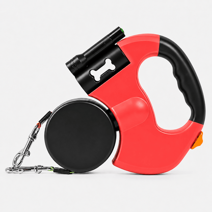 3 Meters Tangle-Free Double Retractable Dog Lead with Light and Poop Bag Holder
