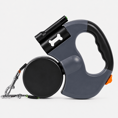 3 Meters Tangle-Free Double Retractable Dog Lead with Light and Poop Bag Holder