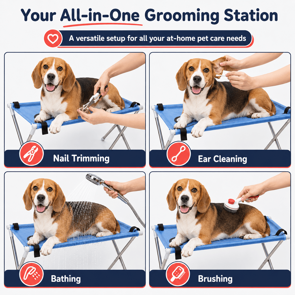 Foldable Pet Grooming Hammock Stand for Dogs & Cats - Ideal for Bath & Nail Trimming