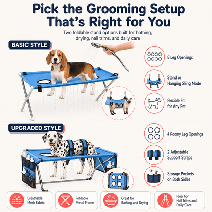 Foldable Pet Grooming Hammock Stand for Dogs & Cats - Ideal for Bath & Nail Trimming