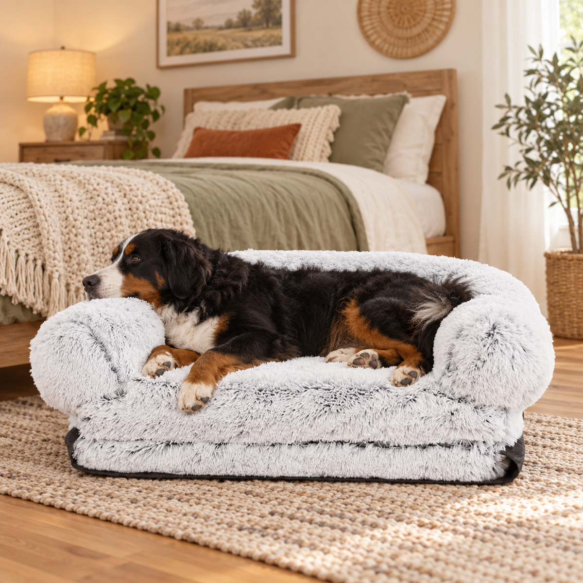 Cosy Large Memory Foam Orthopaedic Foldable Human Dog Bed with Plush Fluffy Bolsters & Waterproof Liner