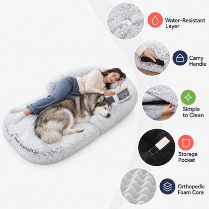 Cosy Large Memory Foam Orthopaedic Foldable Human Dog Bed with Plush Fluffy Bolsters & Waterproof Liner