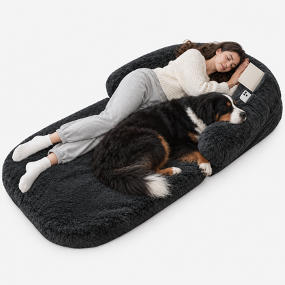 Cosy Large Memory Foam Orthopaedic Foldable Human Dog Bed with Plush Fluffy Bolsters & Waterproof Liner