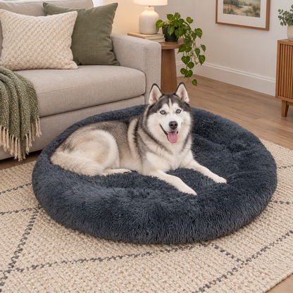 Warm Calming Ultra-Soft Plush Faux Fur Round Doughnut Pet Bed for Dogs & Cats