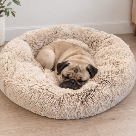 Warm Calming Ultra-Soft Plush Faux Fur Round Doughnut Pet Bed for Dogs & Cats