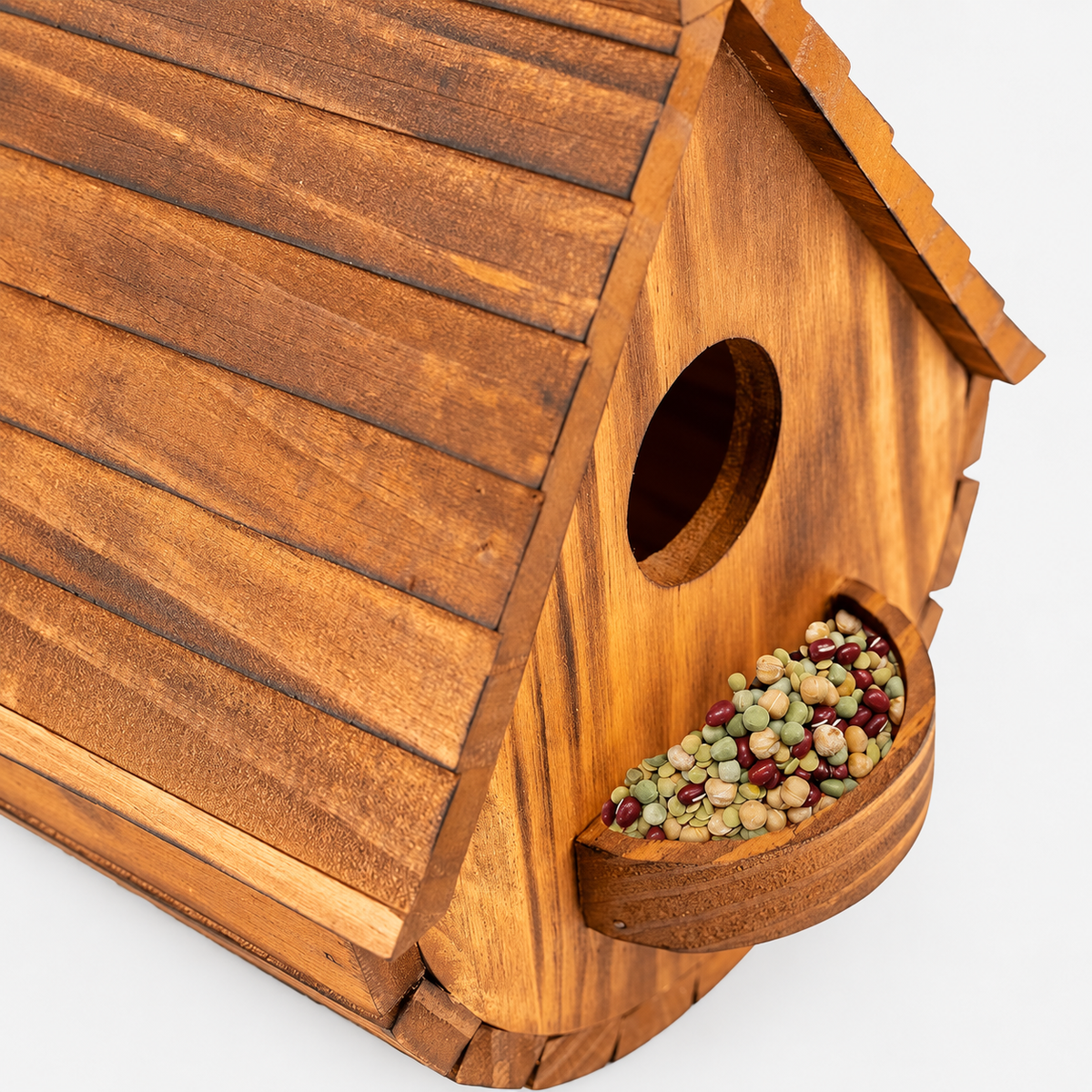 Pine Wood Bird House Feeder with Entrance, Ventilation & Cleaning Door
