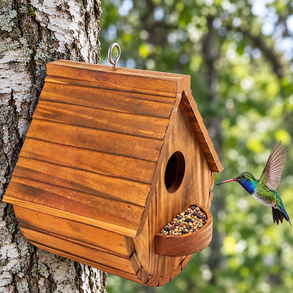 Pine Wood Bird House Feeder with Entrance, Ventilation & Cleaning Door